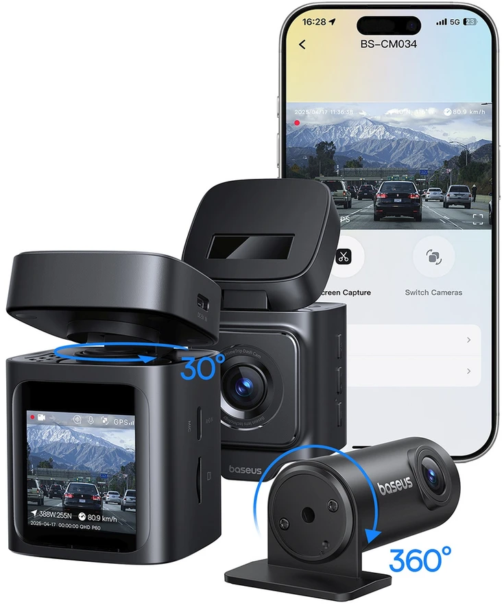 Baseus PrimeTrip VD1 automobilinis vaizdo registratorius 2K+1080p – juodos spalvos