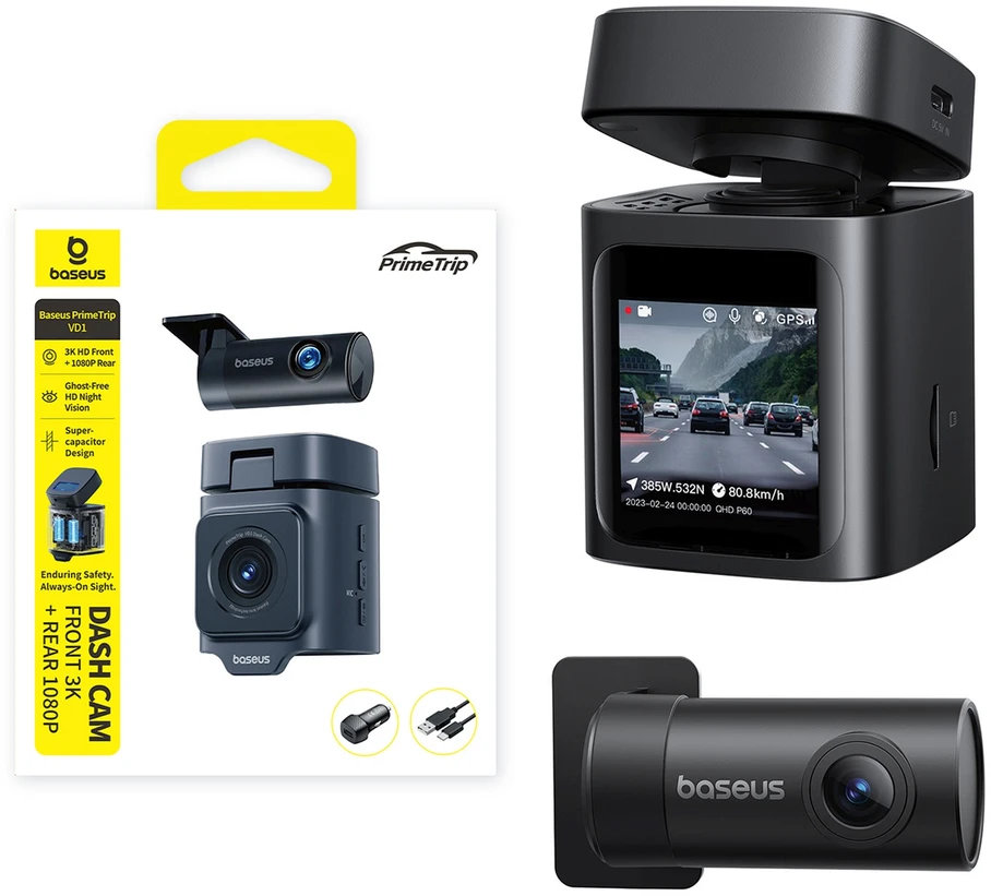 Baseus PrimeTrip VD1 automobilinis vaizdo registratorius 2K+1080p – juodos spalvos