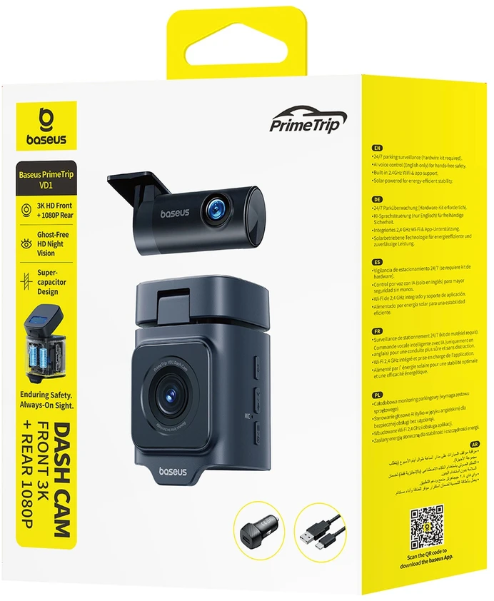 Baseus PrimeTrip VD1 automobilinis vaizdo registratorius 2K+1080p – juodos spalvos