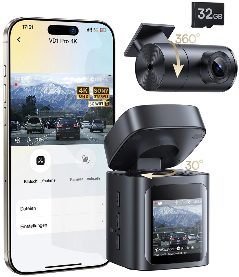 Baseus PrimeTrip VD1 Pro Car DVR 4K+1080p with Baterija - Juodas