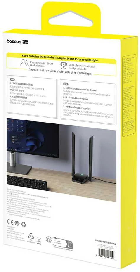 Adapteris WiFi Baseus FastJoy 1800Mbps (juodas)