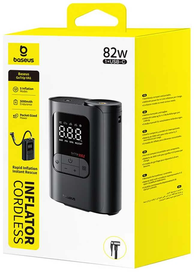 Baseus GoTrip VA1 Itin mini belaidis oro kompresorius su 3 antgaliais - Juodas