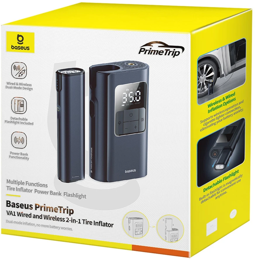 „Baseus PrimeTrip VA1“ padangų kompresorius 2in1 (žibintuvėlis) 6000 mAh 75W juodas