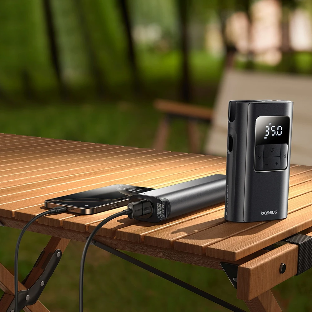 „Baseus PrimeTrip VA1“ padangų kompresorius 2in1 (žibintuvėlis) 6000 mAh 75W juodas