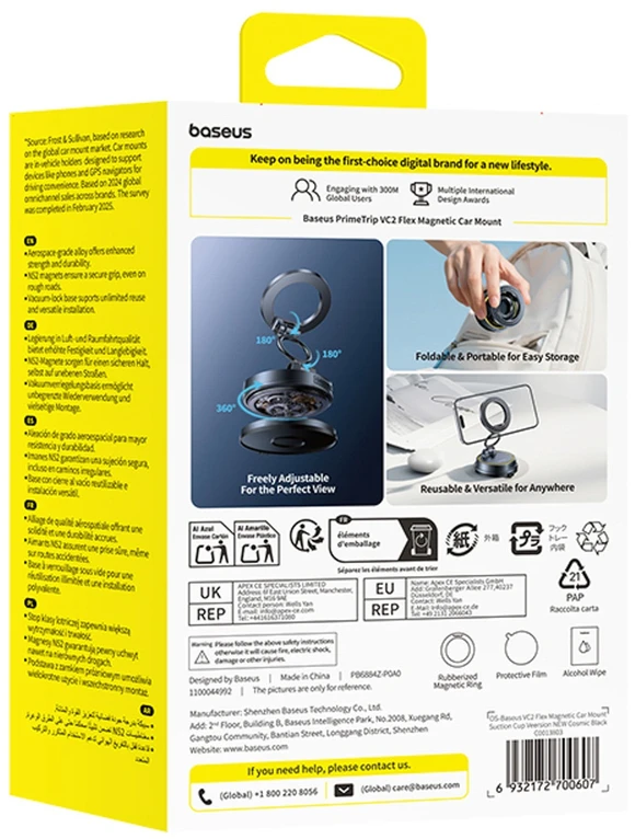 Baseus Automobilinis magnetinis laikiklis telefonams su siurbtuku PrimeTrip VC2 Flex, juodas