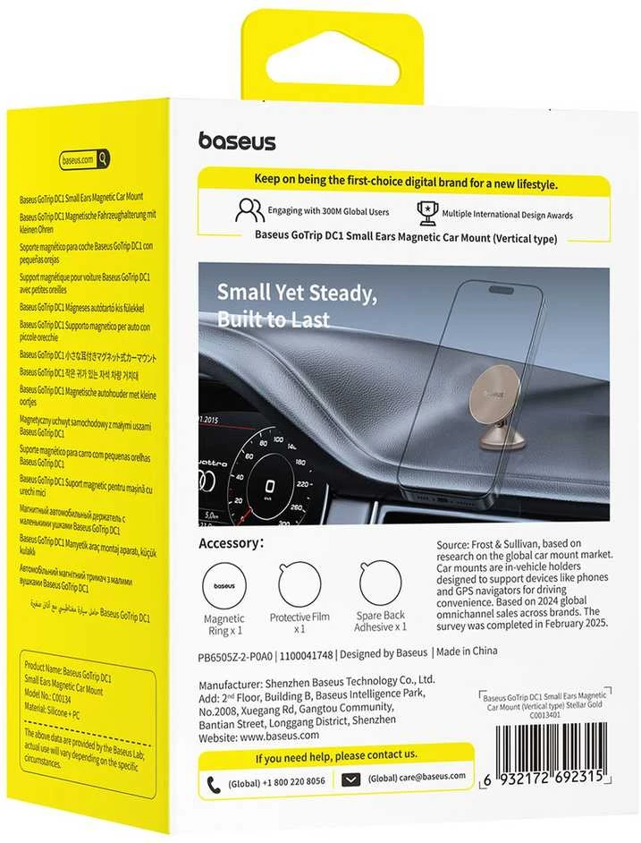 Baseus GoTrip DC1 Magnetinis laikiklis suderinamas su MagSafe, skirtas automobiliui ant prietaisų skydelio / stiklo – Auksinis