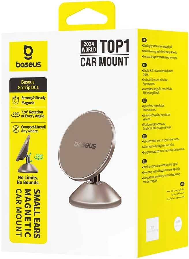 Baseus GoTrip DC1 Magnetinis laikiklis suderinamas su MagSafe, skirtas automobiliui ant prietaisų skydelio / stiklo – Auksinis