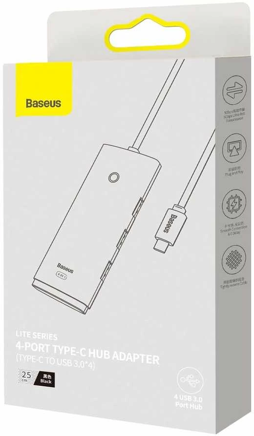 Baseus Šakotuvas USB-C 4 prievadų (USB 3.0) 25cm, juodas