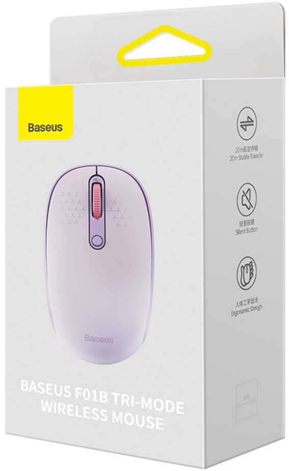 Belaidė pelė Baseus F01B Tri-mode 2.4G BT 5.0 1600 DPI (violetinė)
