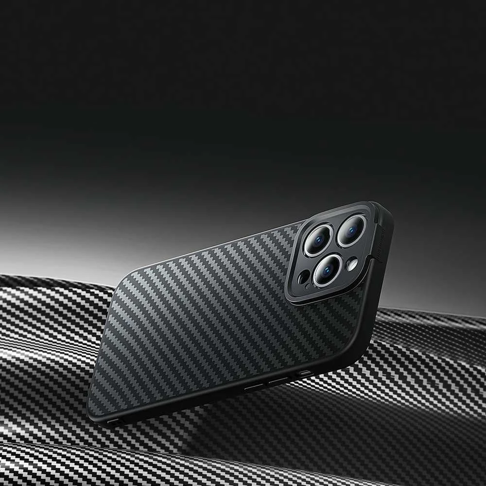 Magnetic Case Baseus Sintetinio pluošto serija, skirta iPhone 14 Pro (juodas)+ grūdintas stiklas + valymo rinkinys