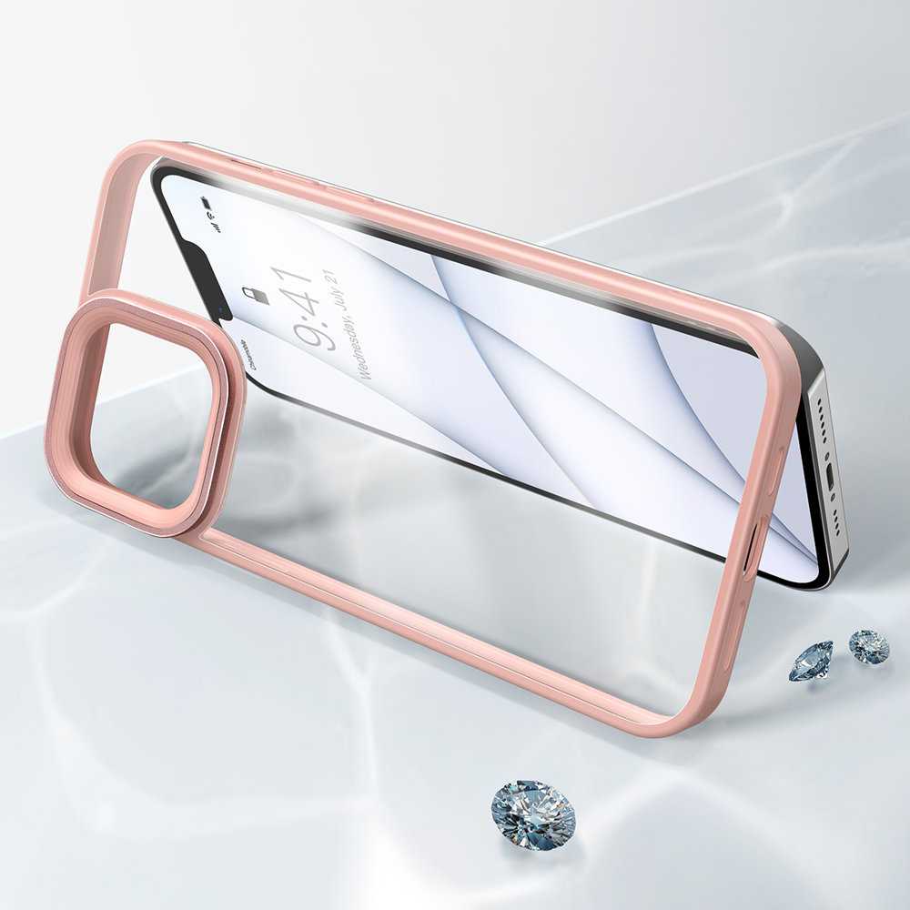 Dėklas Baseus Crystal átlátszó tok iPhone 13 Pro prietaisas (rózsaszín)