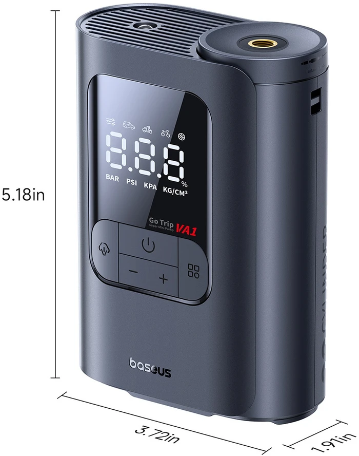 Automobilinis mini kompresorius, max 150 PSI belaidis (su akumuliatoriumi) VA1 GoTrip Dark Gray 2500mAh 11.1V 27.75Wh, Baseus