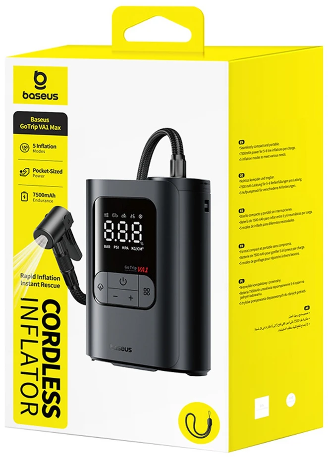 Automobilinis mini kompresorius, max 150 PSI belaidis (su akumuliatoriumi) VA1 GoTrip Dark Gray 2500mAh 11.1V 27.75Wh, Baseus