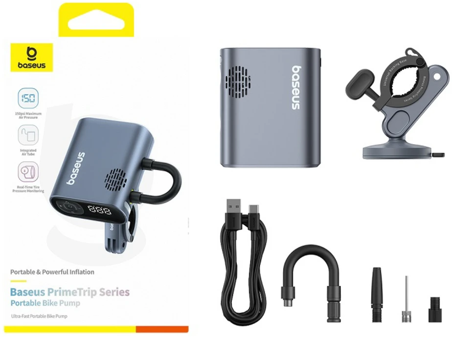 Baseus dviračio siurblys elektrinė su displayem 1500mAh 150 psi 45W - juoda