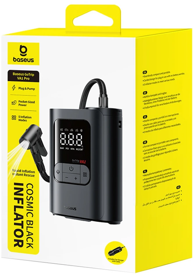 Baseus GoTrip VA1 Automobilinis Kompresorius 150 PSI su 12V Maitinimo Šaltiniu - Tamsiai Pilka