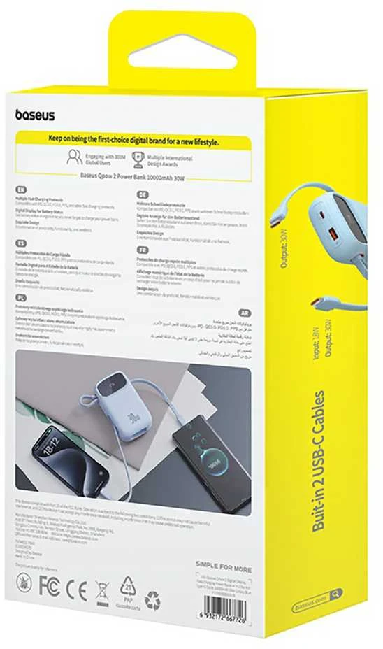 Powerbank Baseus QPow 2 10000mAh 30W 2xUSB-C (mėlyna)