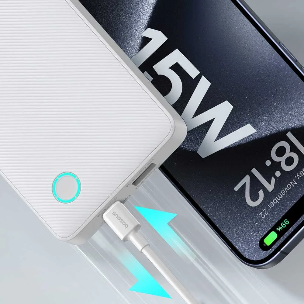LiPo išorinis akumuliatorius (PowerBank) 10000mAh 15W USB + USB-C Airpow Lite baltas BASEUS