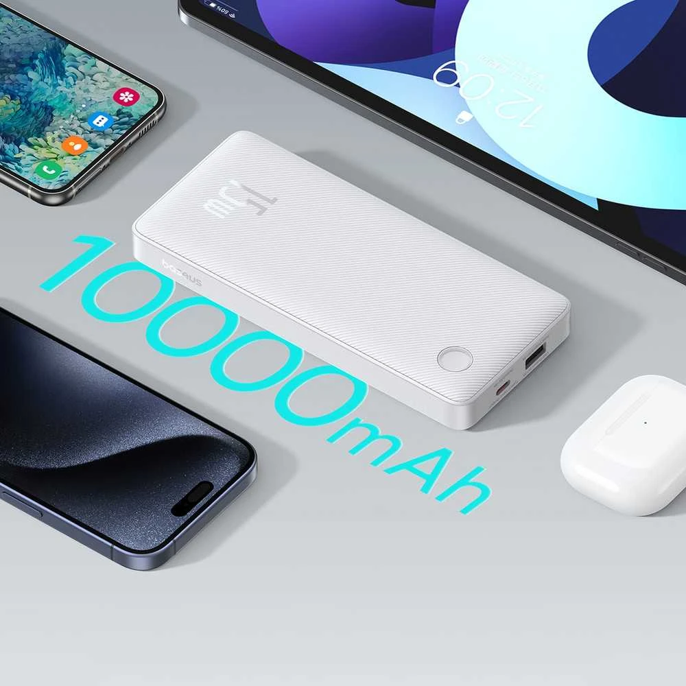 LiPo išorinis akumuliatorius (PowerBank) 10000mAh 15W USB + USB-C Airpow Lite baltas BASEUS