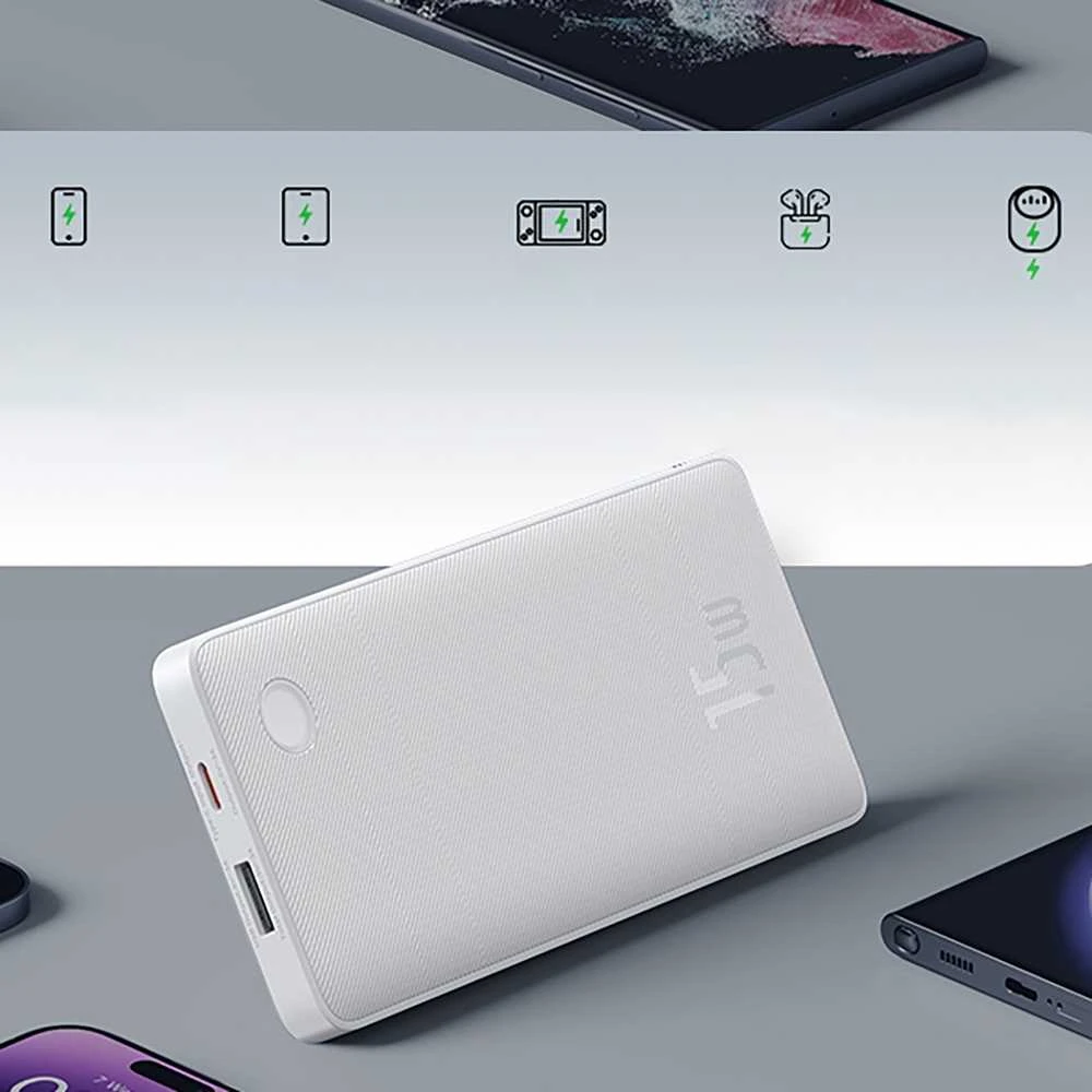 LiPo išorinis akumuliatorius (PowerBank) 10000mAh 15W USB + USB-C Airpow Lite baltas BASEUS