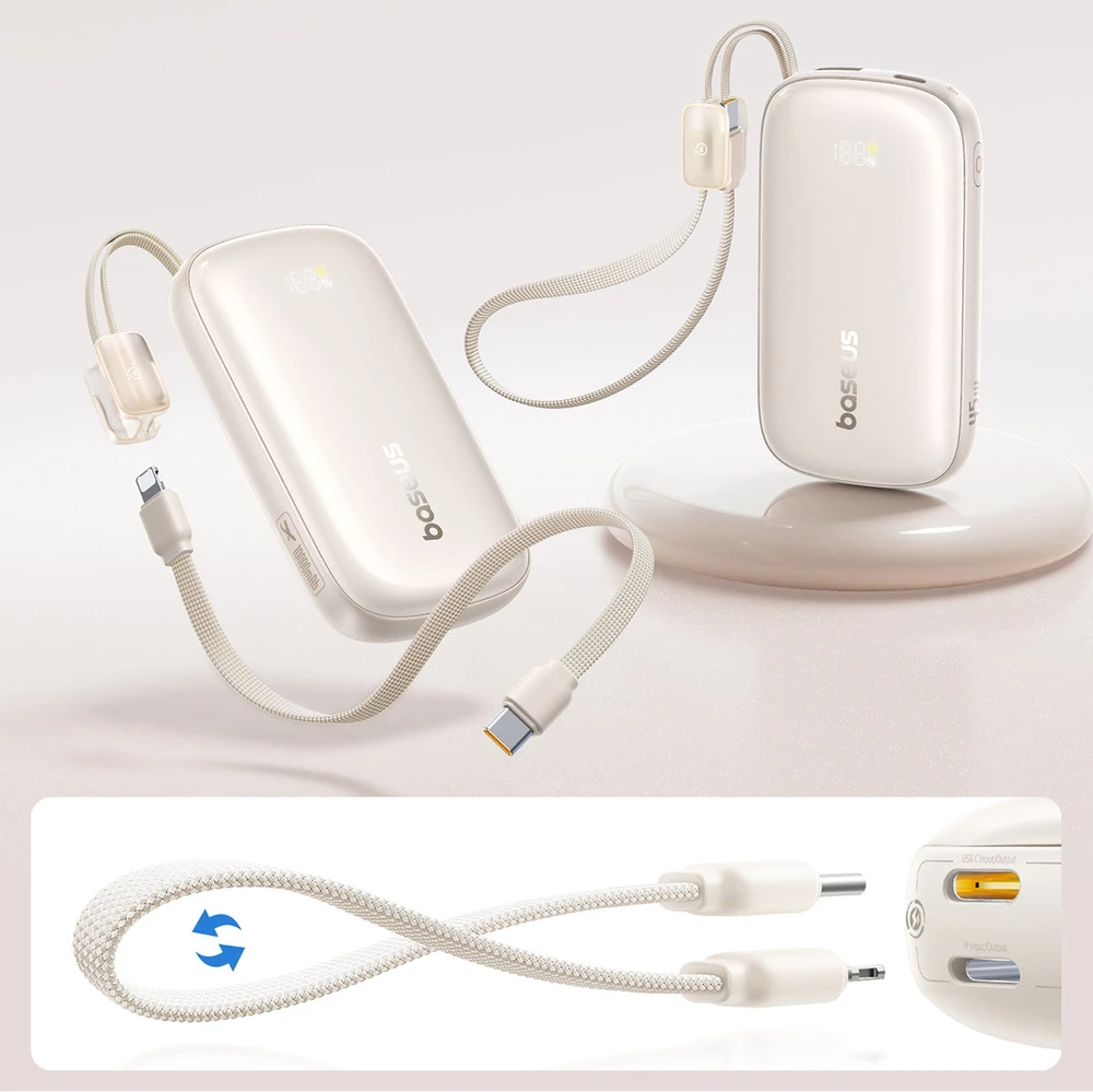Baseus EnerFill FC21 Qpow 3 Ultra 10000mAh 45W Power Bankas su skaitmeniniu ekranu ir nuimamu USB-C - Lightning kabeliu - Titano