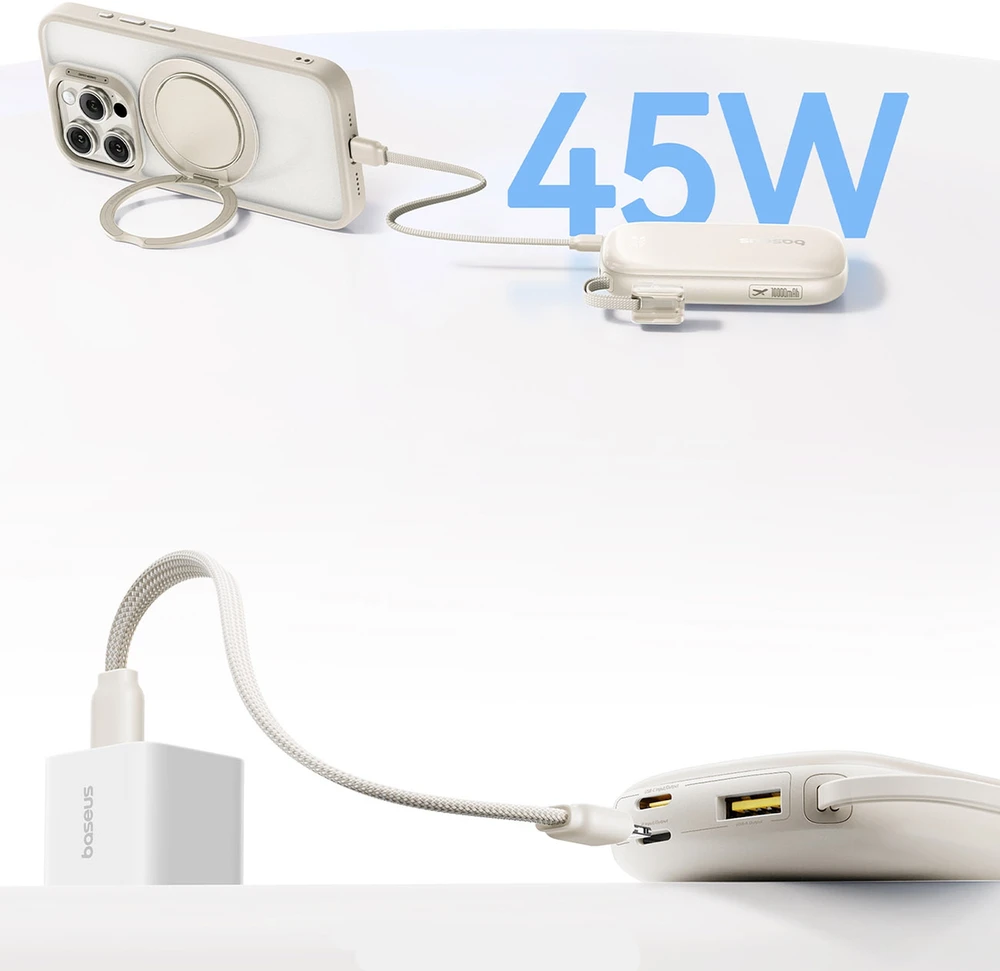 Baseus EnerFill FC21 Qpow 3 Ultra 10000mAh 45W Power Bankas su skaitmeniniu ekranu ir nuimamu USB-C - Lightning kabeliu - Titano