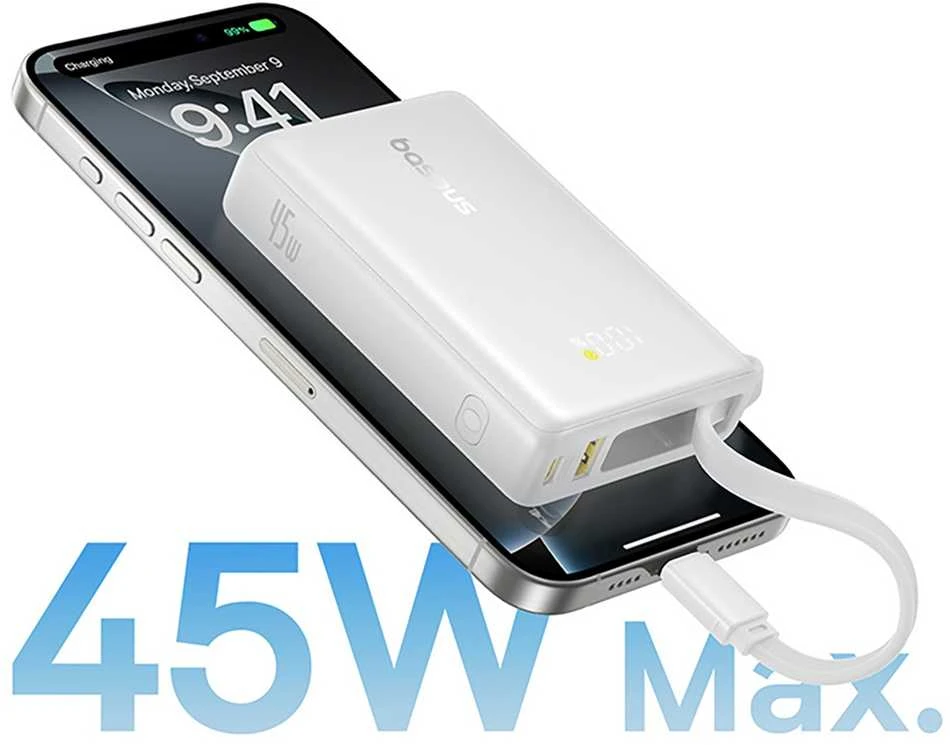 Baseus PicoGo Digital Ekranas 10000 mAh 45W balta