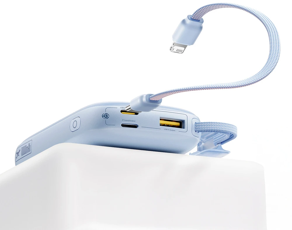 Baseus EnerFill FC21 Qpow 3 Ultra 10000mAh 45W išorinė baterija su nuimamu USB-C / Lightning laidu – mėlyna