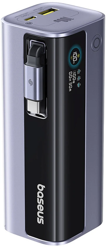 LiPo išorinis akumuliatorius (Powerbank) 10000mAh 100W, su įmontuotu USB-C kabeliu, USB-A, USB-C pilkas EnerGeek GR11 BASEUS