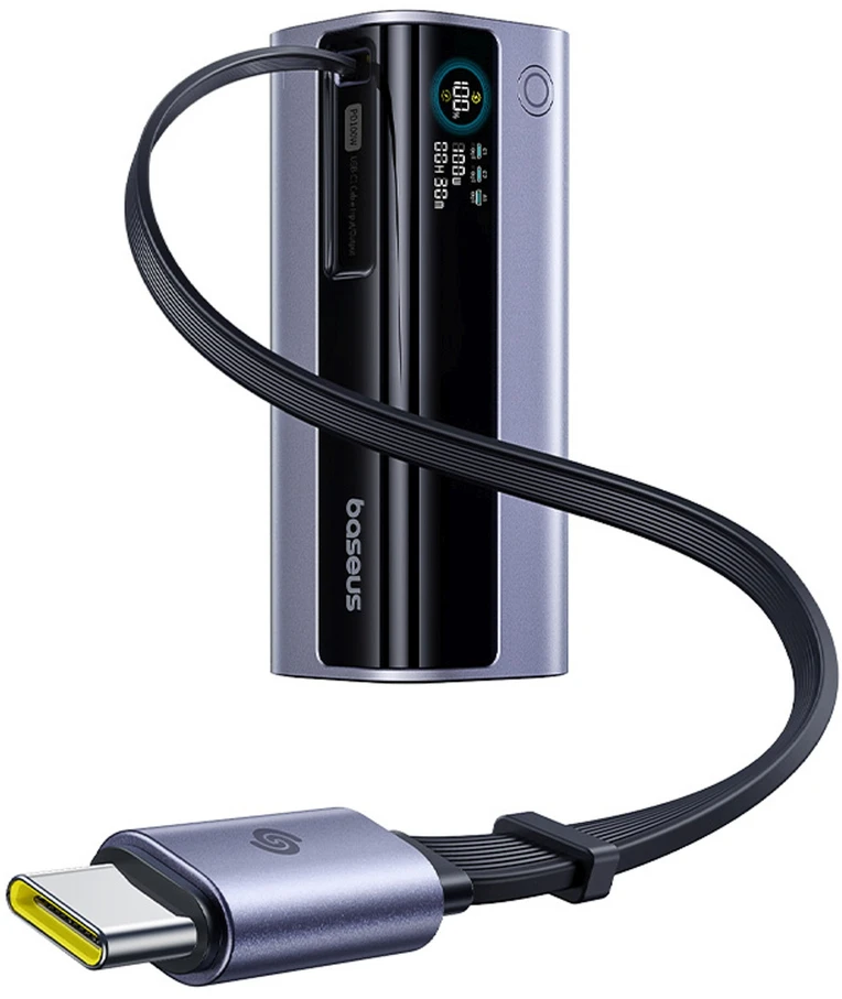 LiPo išorinis akumuliatorius (Powerbank) 10000mAh 100W, su įmontuotu USB-C kabeliu, USB-A, USB-C pilkas EnerGeek GR11 BASEUS