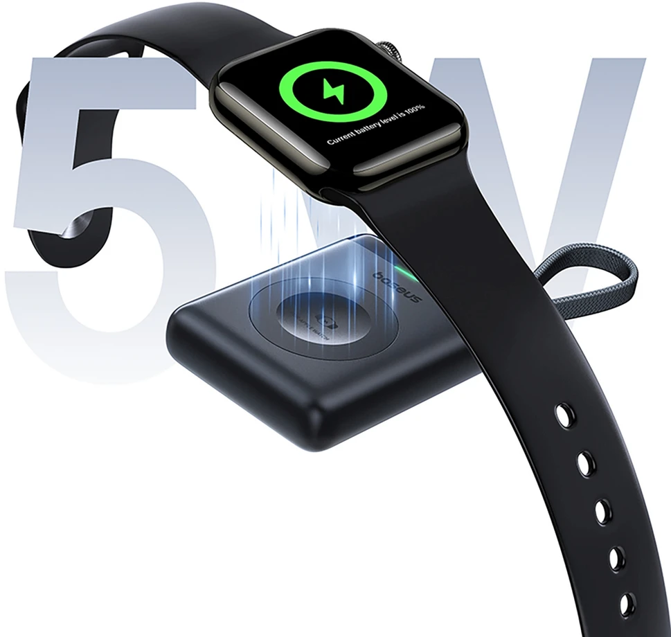 „Baseus EnerFill FW11“ išorinė baterija 1640 mAh 5W, skirta „Apple Watch“ su integruotu laidu - juoda