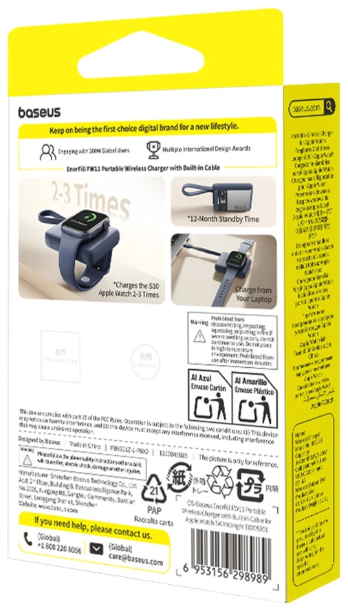 „Baseus EnerFill FW11“ išorinė baterija 1640 mAh 5W, skirta „Apple Watch“ su integruotu laidu - juoda