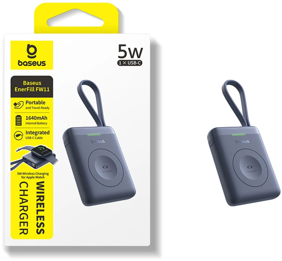 „Baseus EnerFill FW11“ išorinė baterija 1640 mAh 5W, skirta „Apple Watch“ su integruotu laidu - juoda