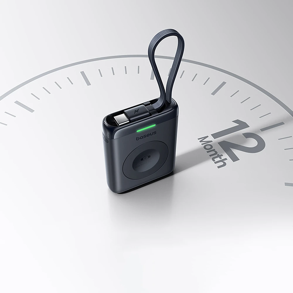 „Baseus EnerFill FW11“ išorinė baterija 1640 mAh 5W, skirta „Apple Watch“ su integruotu laidu - juoda
