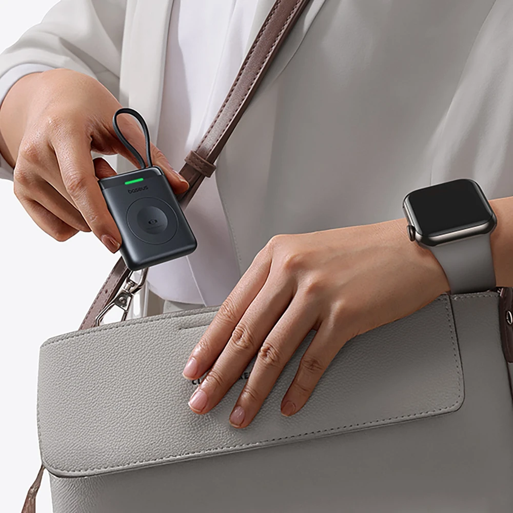 „Baseus EnerFill FW11“ išorinė baterija 1640 mAh 5W, skirta „Apple Watch“ su integruotu laidu - juoda