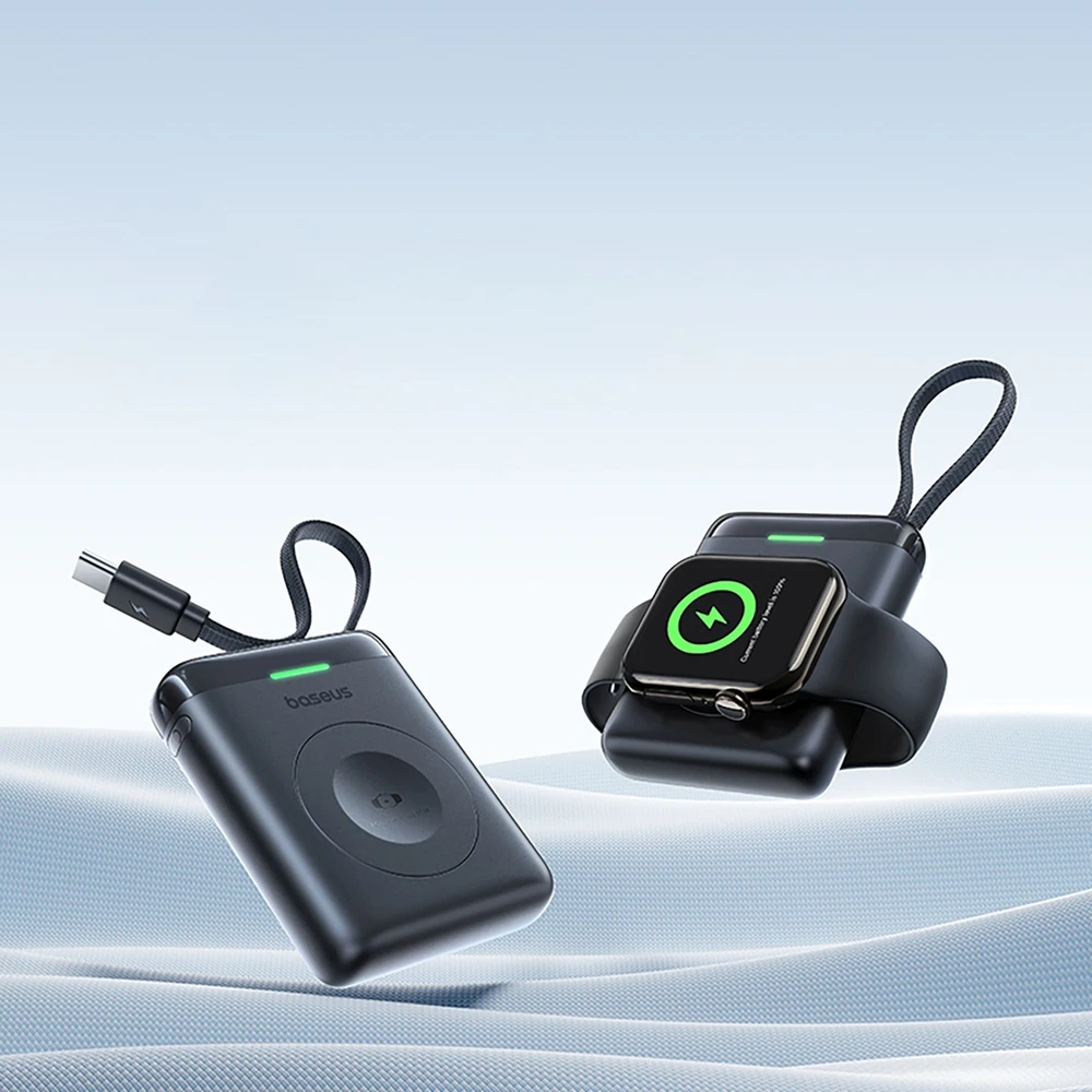 „Baseus EnerFill FW11“ išorinė baterija 1640 mAh 5W, skirta „Apple Watch“ su integruotu laidu - juoda
