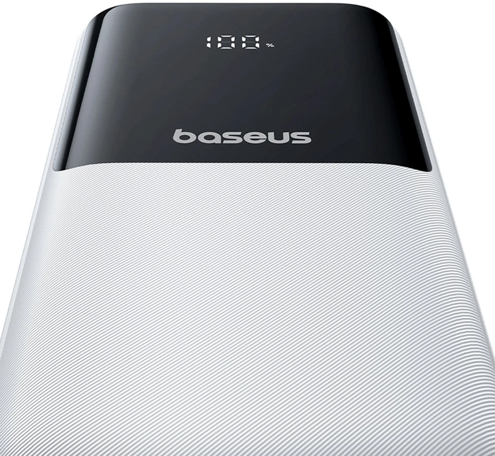 Baseus Lipow 20000mAh 22.5W išorinė baterija su dviem integruotais laidais ir papildomu Baseus Simple USB-A - USB-C 3A 20cm laidu - baltas