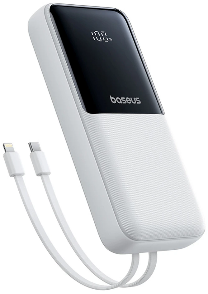 Baseus Lipow 20000mAh 22.5W išorinė baterija su dviem integruotais laidais ir papildomu Baseus Simple USB-A - USB-C 3A 20cm laidu - baltas