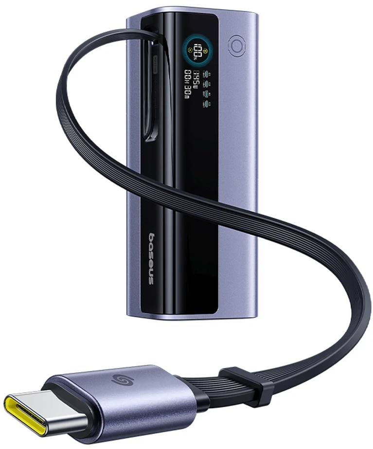 LiPo išorinis akumuliatorius (Powerbank) 20000mAh 145W, su įmontuotu USB-C kabeliu, USB-A, USB-C pilkas EnerGeek GR11 BASEUS