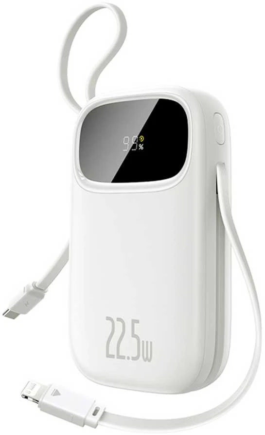 Baseus EnerFill FC31 10000mAh 22.5W Powerbank su skaitmeniniu ekranėliu ir 2 integruotais kabeliais – Balta