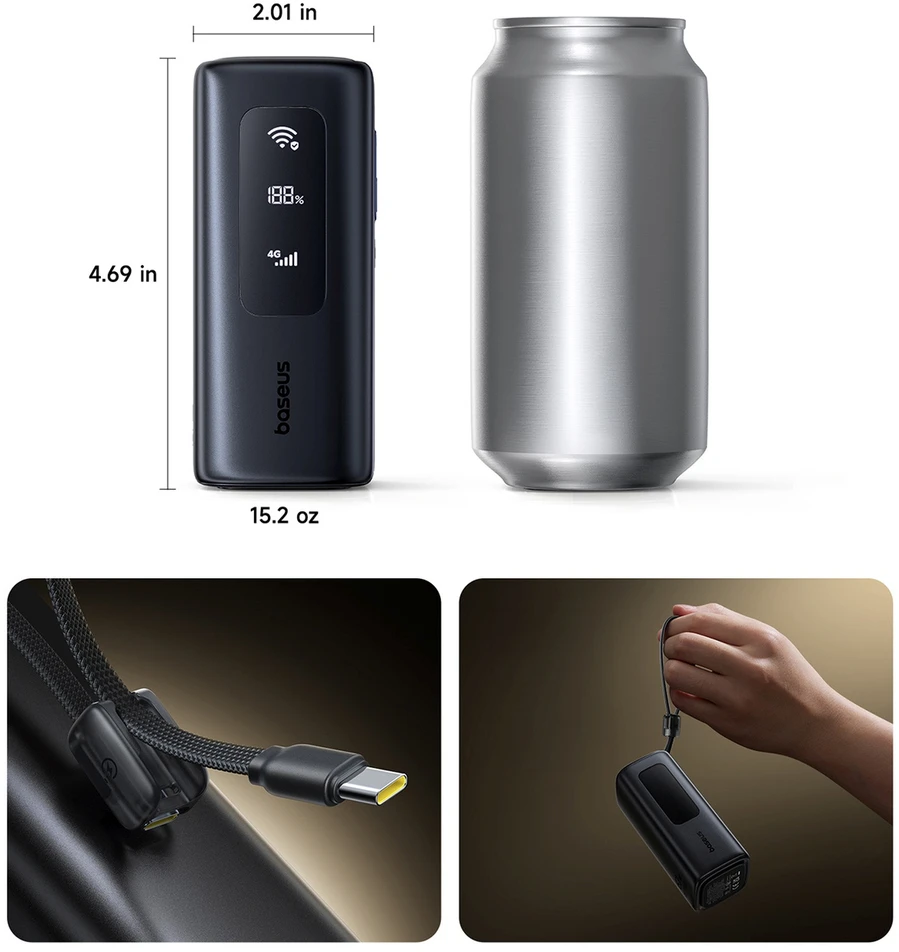 Baseus EnerGeek GX11 MiFi su funkcija Wi-Fi 20000 mAh 67W juoda