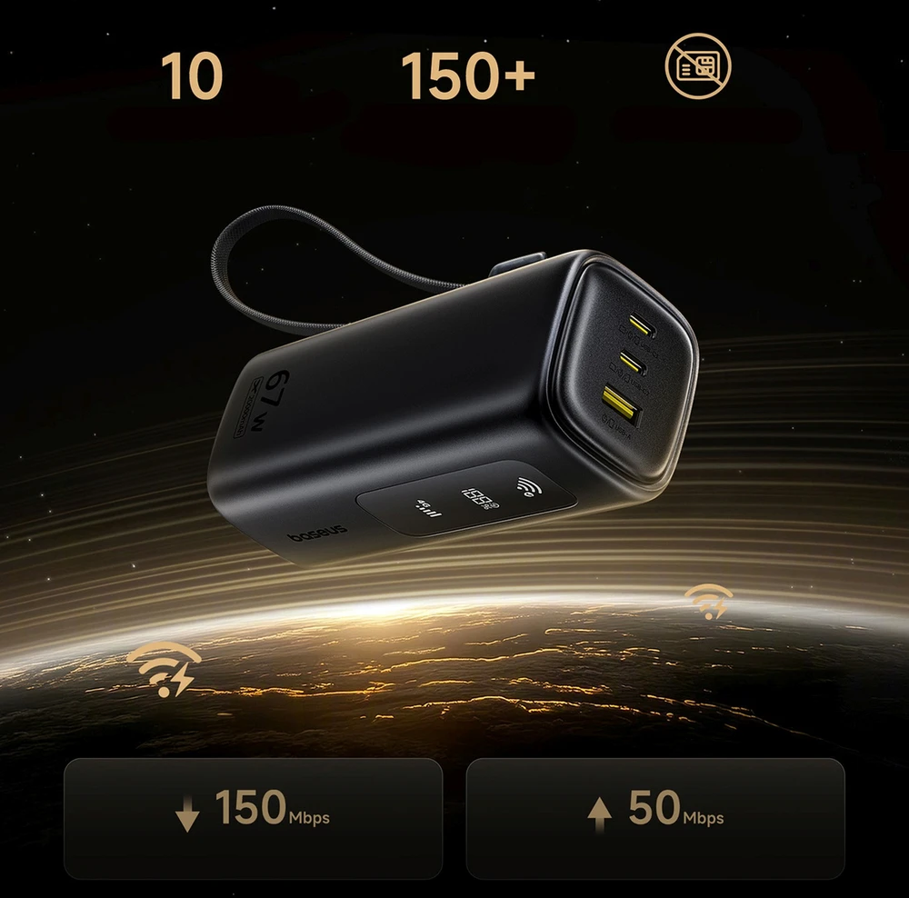 Baseus EnerGeek GX11 MiFi su funkcija Wi-Fi 20000 mAh 67W juoda