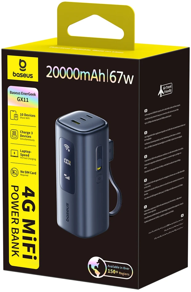 Baseus EnerGeek GX11 MiFi su funkcija Wi-Fi 20000 mAh 67W juoda