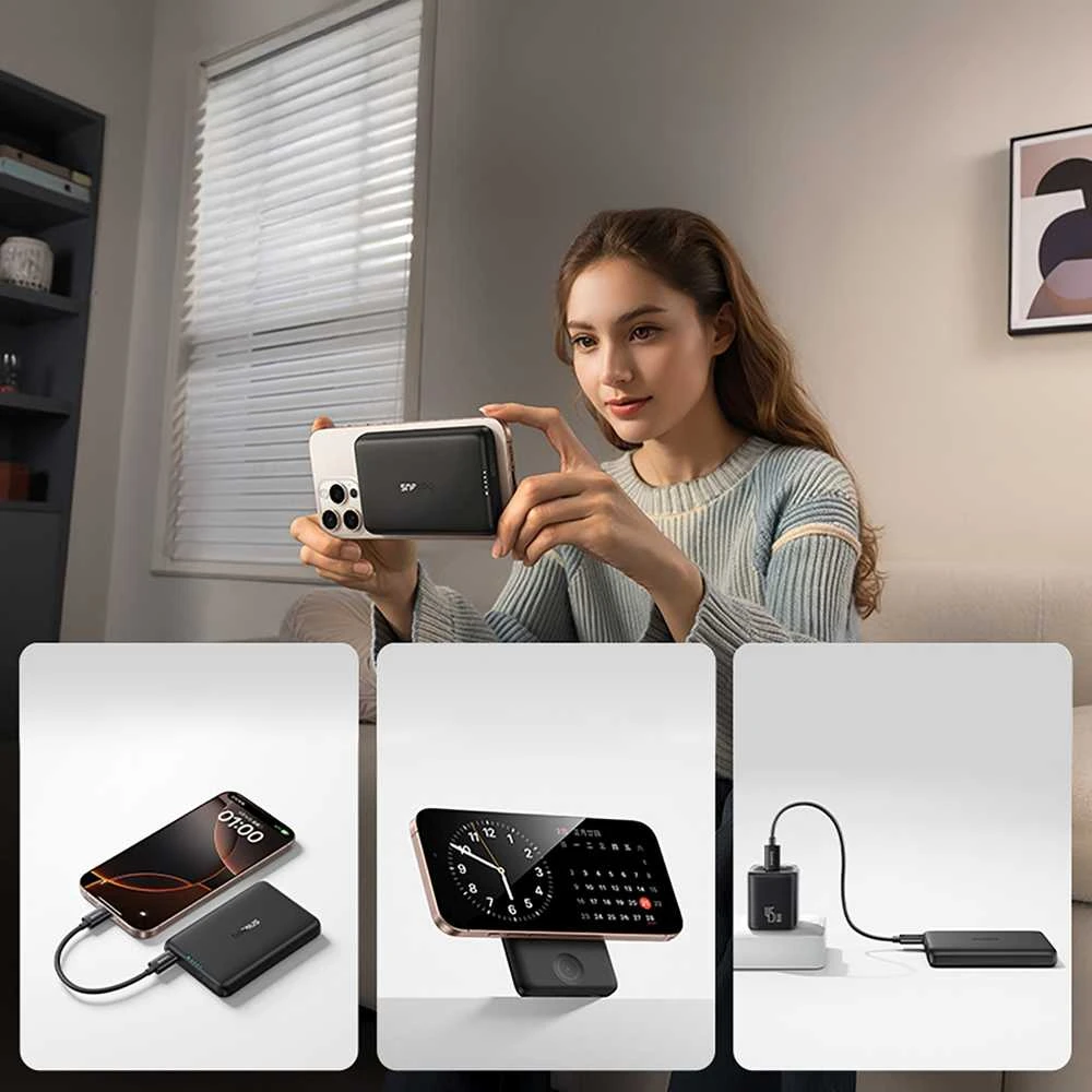 Powerbank Baseus EnerFill FT11 10000mAh 27W suderinamas su MagSafe, skirtas Apple Watch ir išmaniems telefonams USB-C 20V/3A 30 cm - juodos spalvos