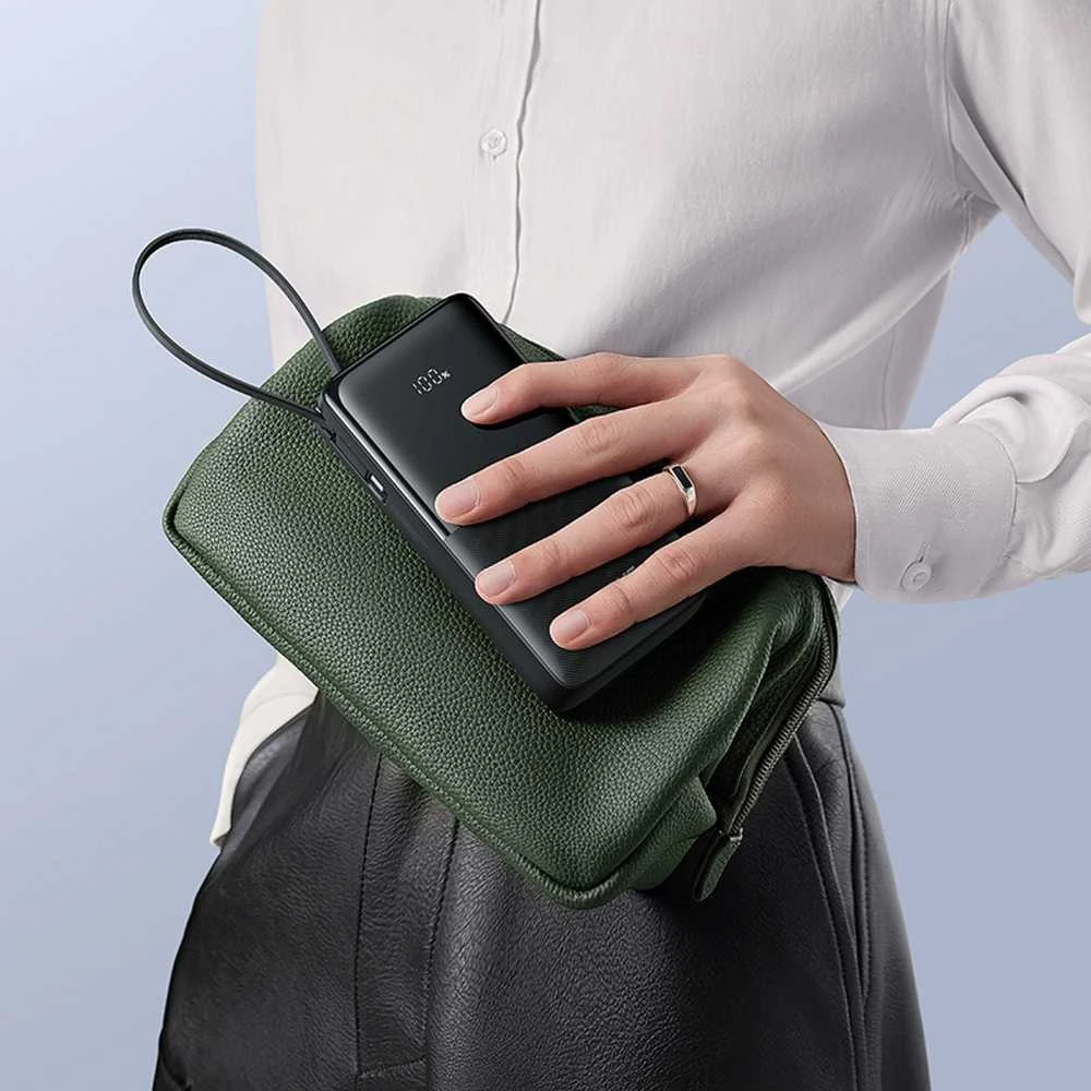 LiPo išorinis akumuliatorius (Powerbank) 20000mAh 20W, su įmontuotu USB-C kabeliu, USB-A, USB-C Bipow2 Juodas BASEUS