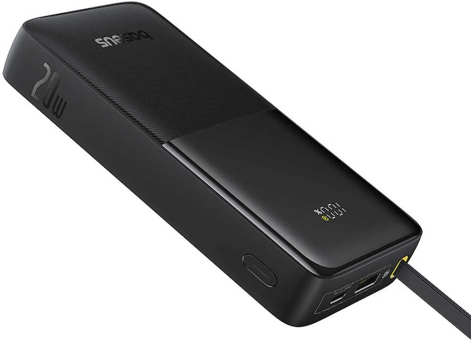 LiPo išorinis akumuliatorius (Powerbank) 20000mAh 20W, su įmontuotu USB-C kabeliu, USB-A, USB-C Bipow2 Juodas BASEUS