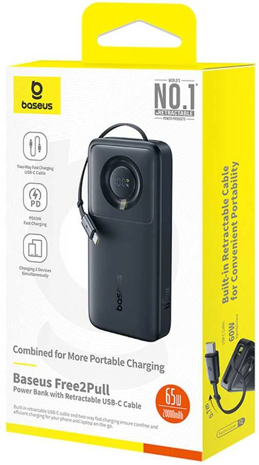Baseus Free2Pull 20000mAh 65W juoda