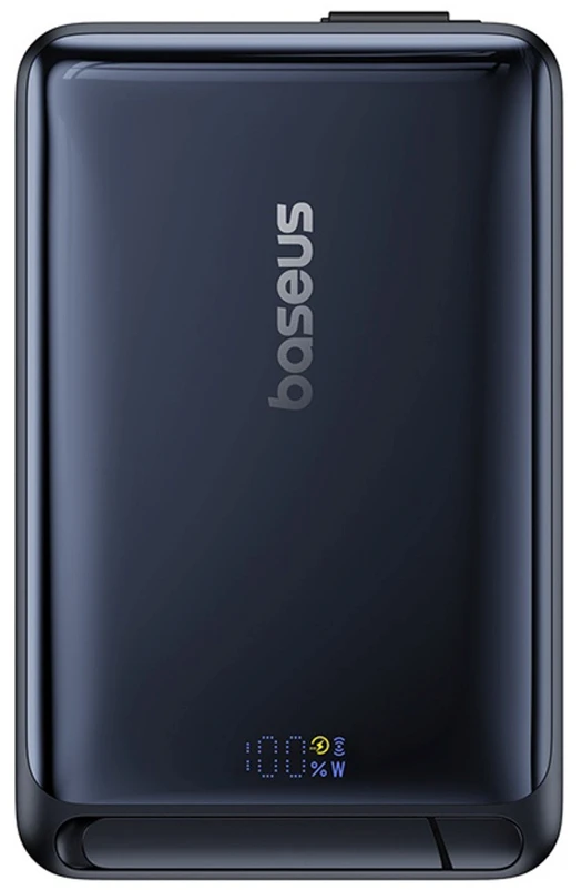 Baseus Nomos 10000mAh 30W Qi2 Power Bank su MagSafe suderinamu stoveliu ir integruotu USB-C kabeliu - juodas