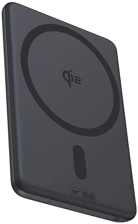 Baseus PicoGo AM31 Qi2 5000 mAh 20 W „MagSafe“ suderinamas išorinis akumuliatorius su stovu (su juodu paprastu pintų USB-C – USB-C 30 cm laidu) – juodas