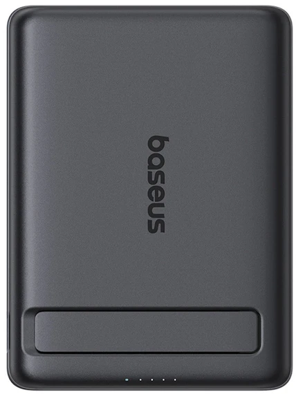Baseus PicoGo AM31 Qi2 5000 mAh 20 W „MagSafe“ suderinamas išorinis akumuliatorius su stovu (su juodu paprastu pintų USB-C – USB-C 30 cm laidu) – juodas