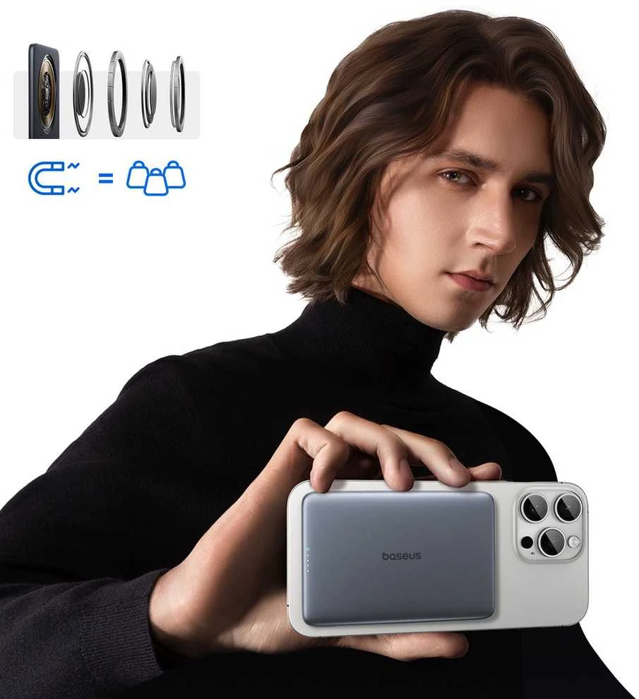Baseus PicoGo AM41 ultra-slim magnetic 5000 mAh 20W pilka